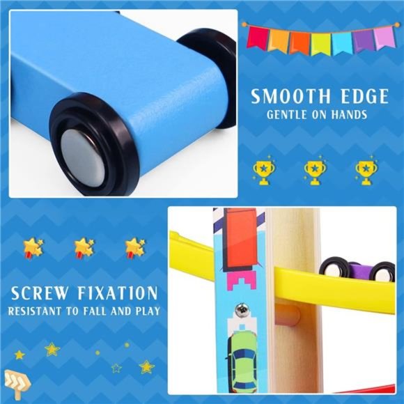 Montessori Toys for Toddlers,Children Race Track Toy with 4 Cars & 1 Parking Lot - Picture 3 of 5